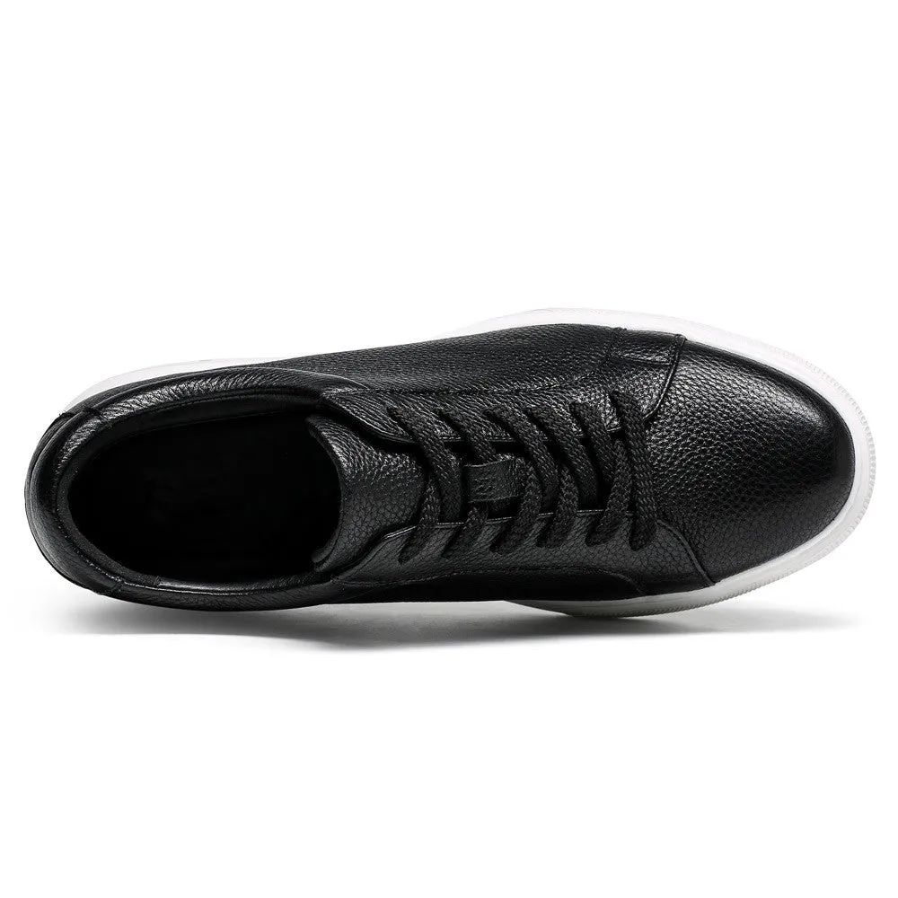 6 CM / 2.36 Inches CMR CHAMARIPA Casual Height Increase Shoes - Stylish Black Cowhide Leather Men's Sneakers