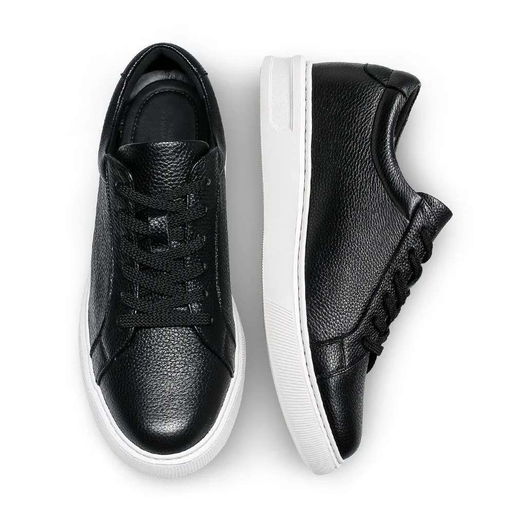 6 CM / 2.36 Inches CMR CHAMARIPA Casual Height Increase Shoes - Stylish Black Cowhide Leather Men's Sneakers