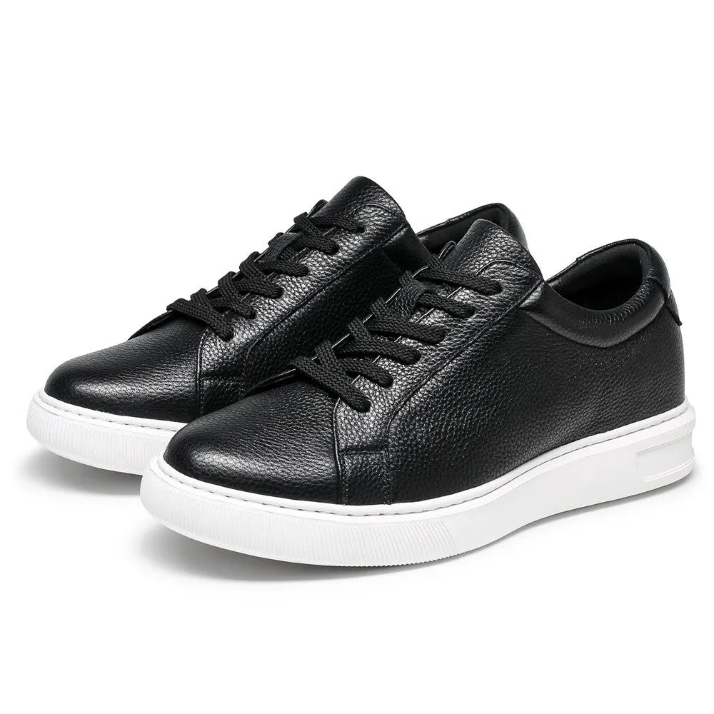 6 CM / 2.36 Inches CMR CHAMARIPA Casual Height Increase Shoes - Stylish Black Cowhide Leather Men's Sneakers