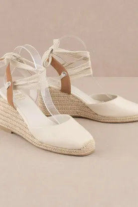 Beige Closed Toe, Espadrille Lace Up Wedge Open Cut Back