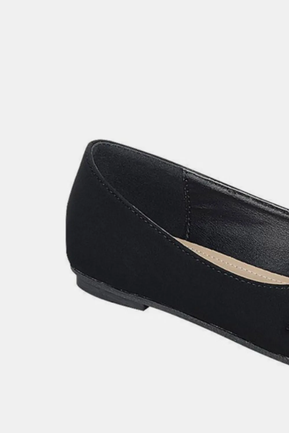 Black Vegan Leather Rhinestone Buckle Ballet Flats