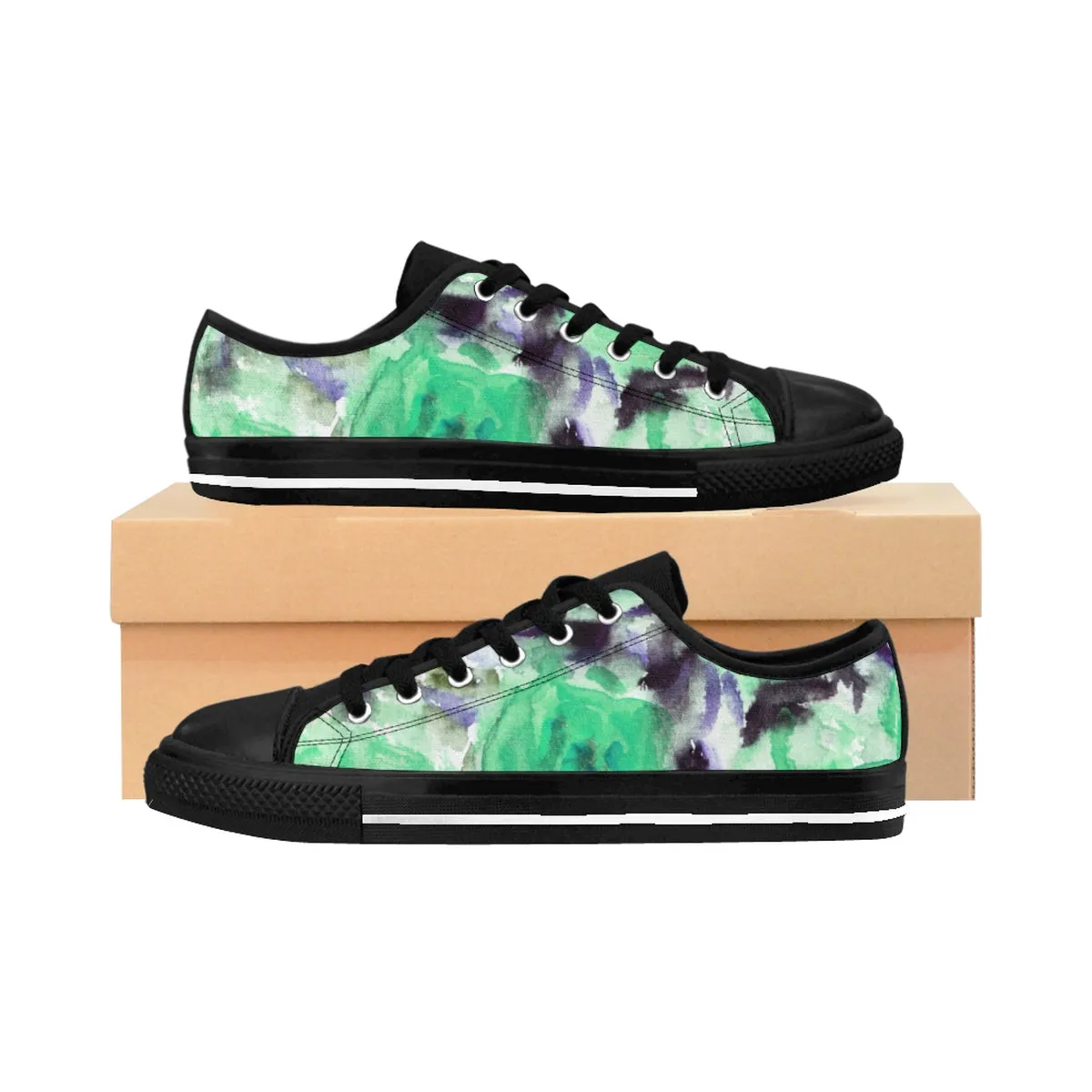 Blue Floral Women's Sneakers, Modern Flower Print Women's Low Top Shoes (US Size: 6-12)