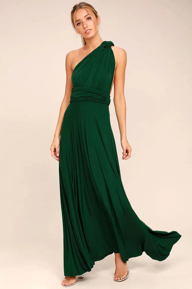 Convertible High Waist A-Line Infinity Maxi Bridesmaid Dress - Emerald Green