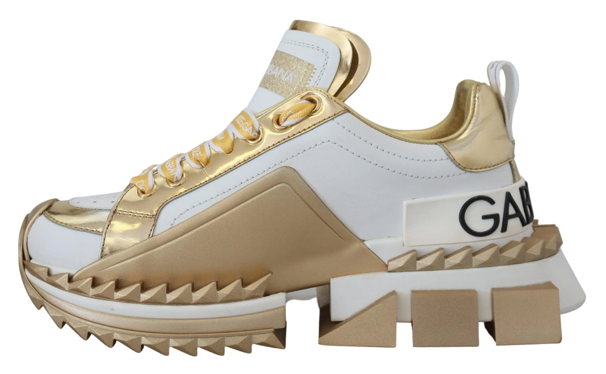 Dolce & Gabbana White and gold Super Queen Leather Shoes