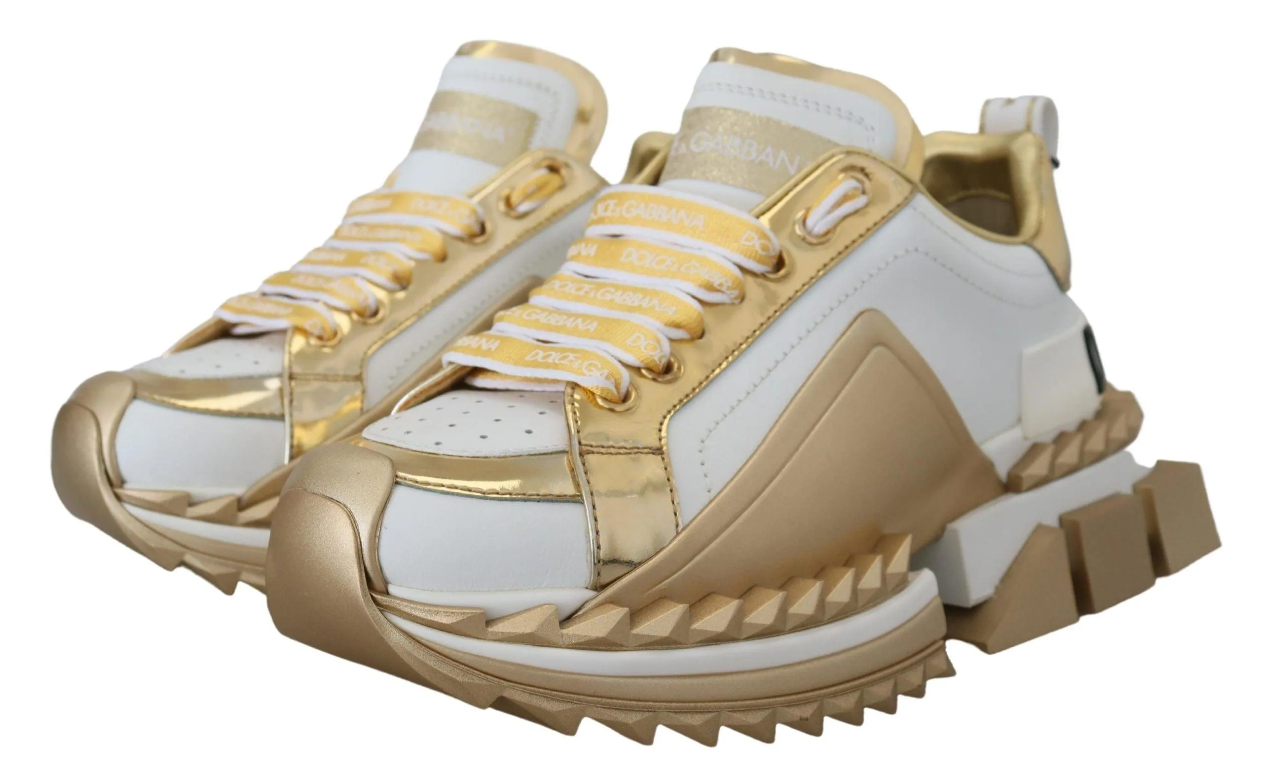 Dolce & Gabbana White and gold Super Queen Leather Shoes