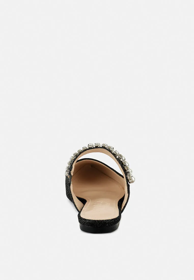 Geode Pearl Embellished Slip On Mules