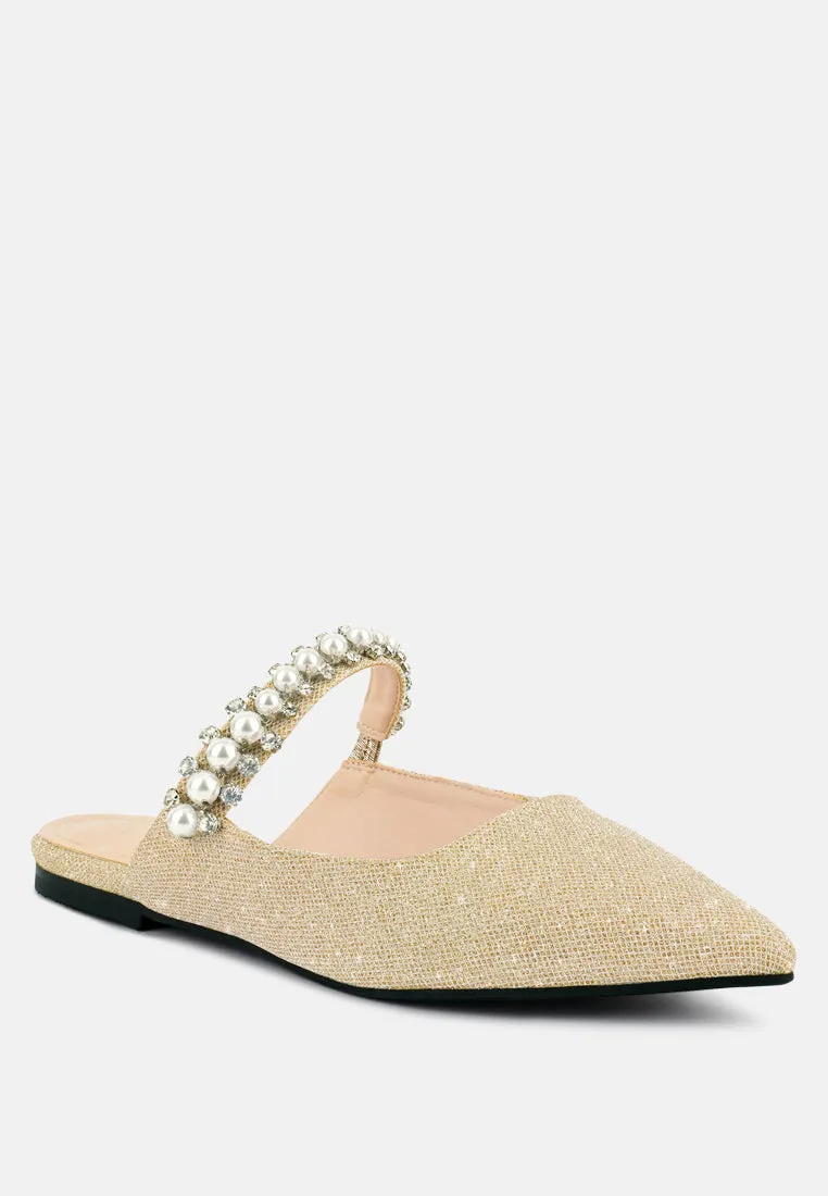 Geode Pearl Embellished Slip On Mules