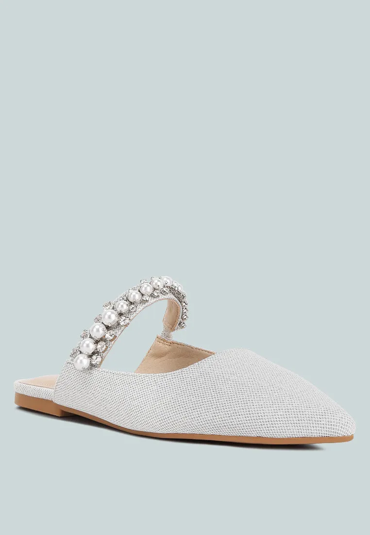 Geode Pearl Embellished Slip On Mules