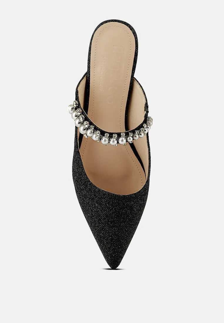 Geode Pearl Embellished Slip On Mules