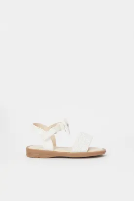 Girl White Bow Trim Sandal