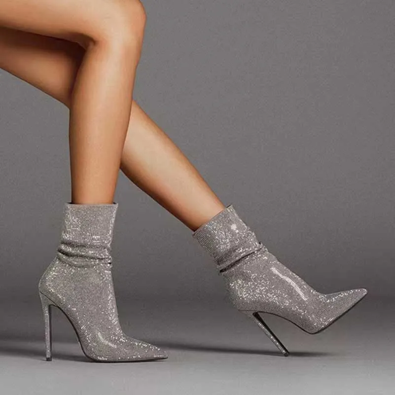 Glitter Ankle Boots With Rhinestone