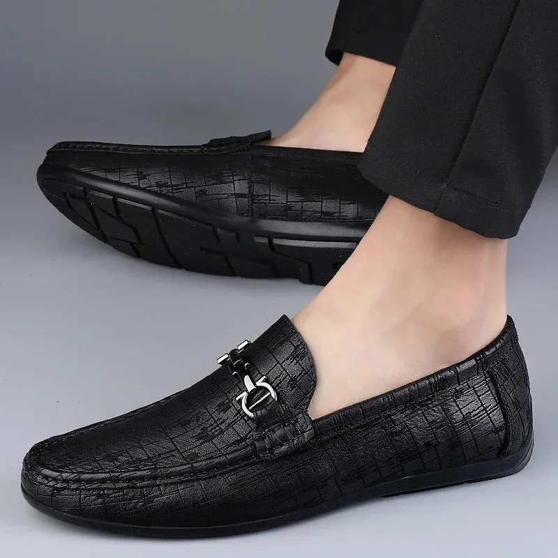 Hnzxzm Genuine Leather Men Shoes Luxury Trendy Casual Slip on Formal Loafers Men Moccasins Italian Black Male Driving Shoes Sneakers