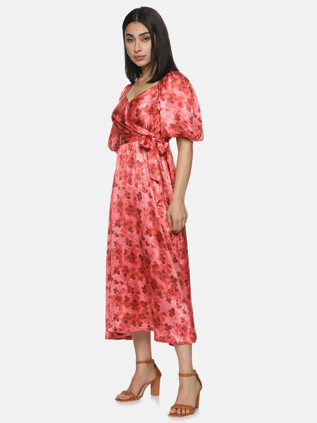 IS.U Floral Red Wrap Midaxi Dress