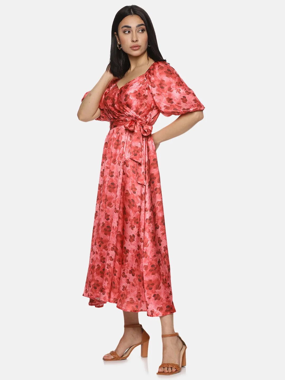 IS.U Floral Red Wrap Midaxi Dress