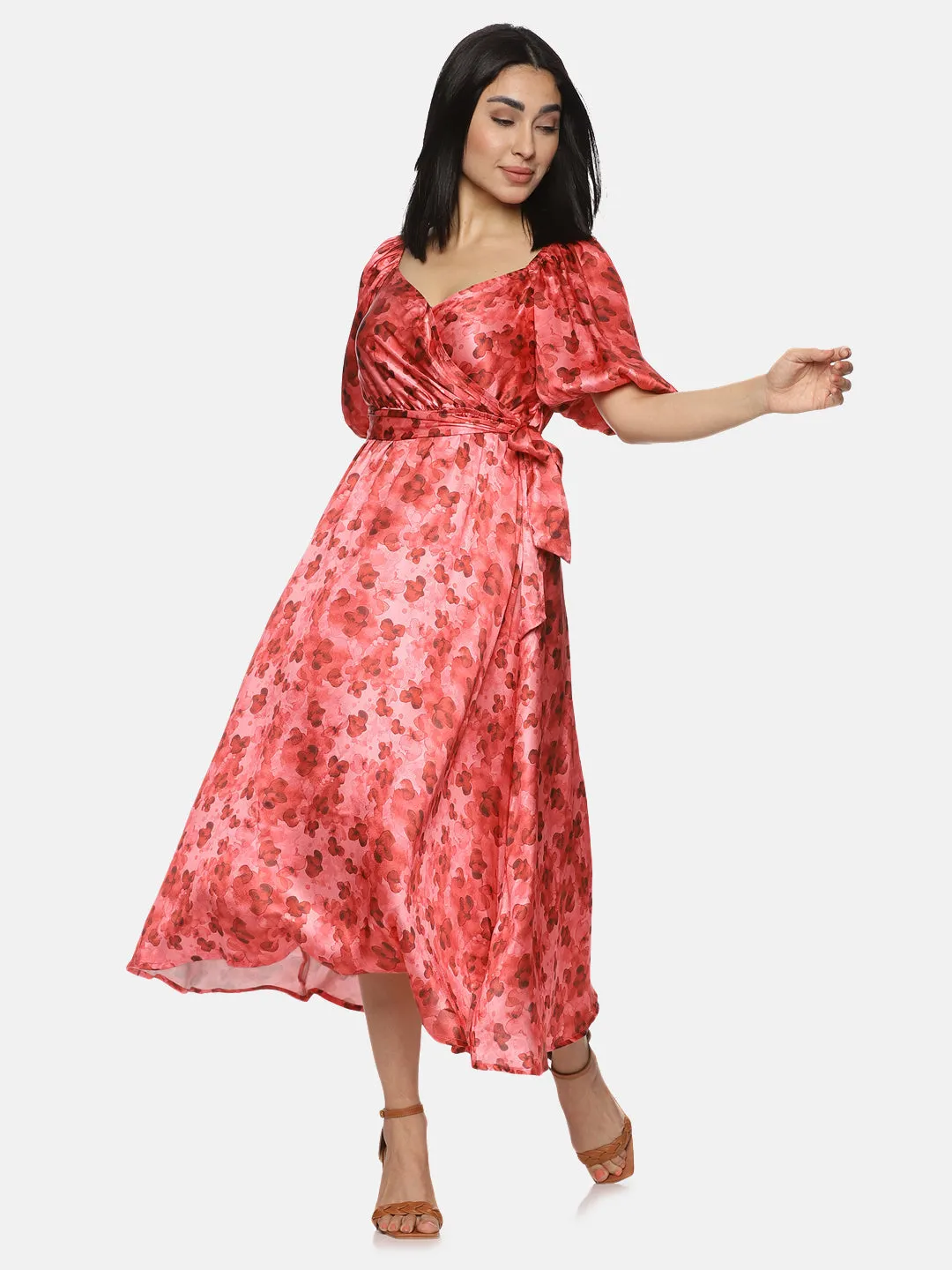 IS.U Floral Red Wrap Midaxi Dress