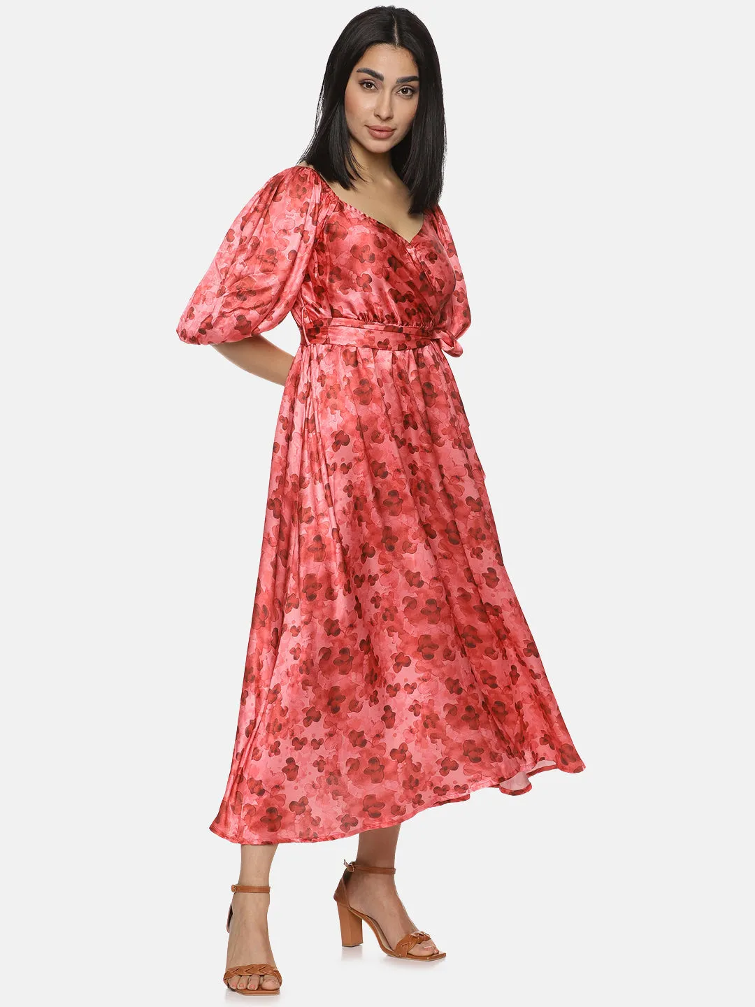 IS.U Floral Red Wrap Midaxi Dress