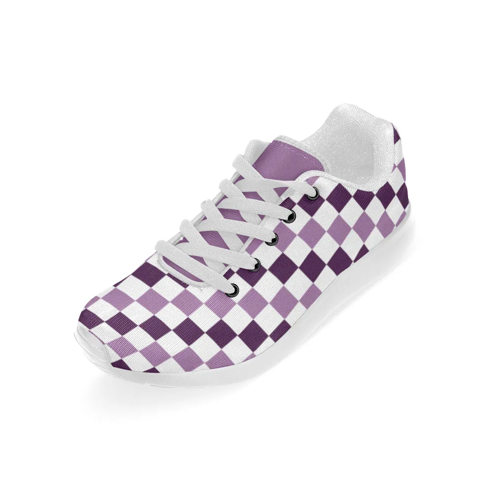 Kids' Purple Checks Print Canvas Sneakers