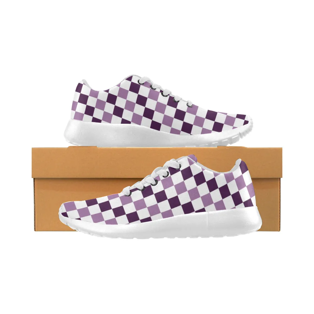 Kids' Purple Checks Print Canvas Sneakers