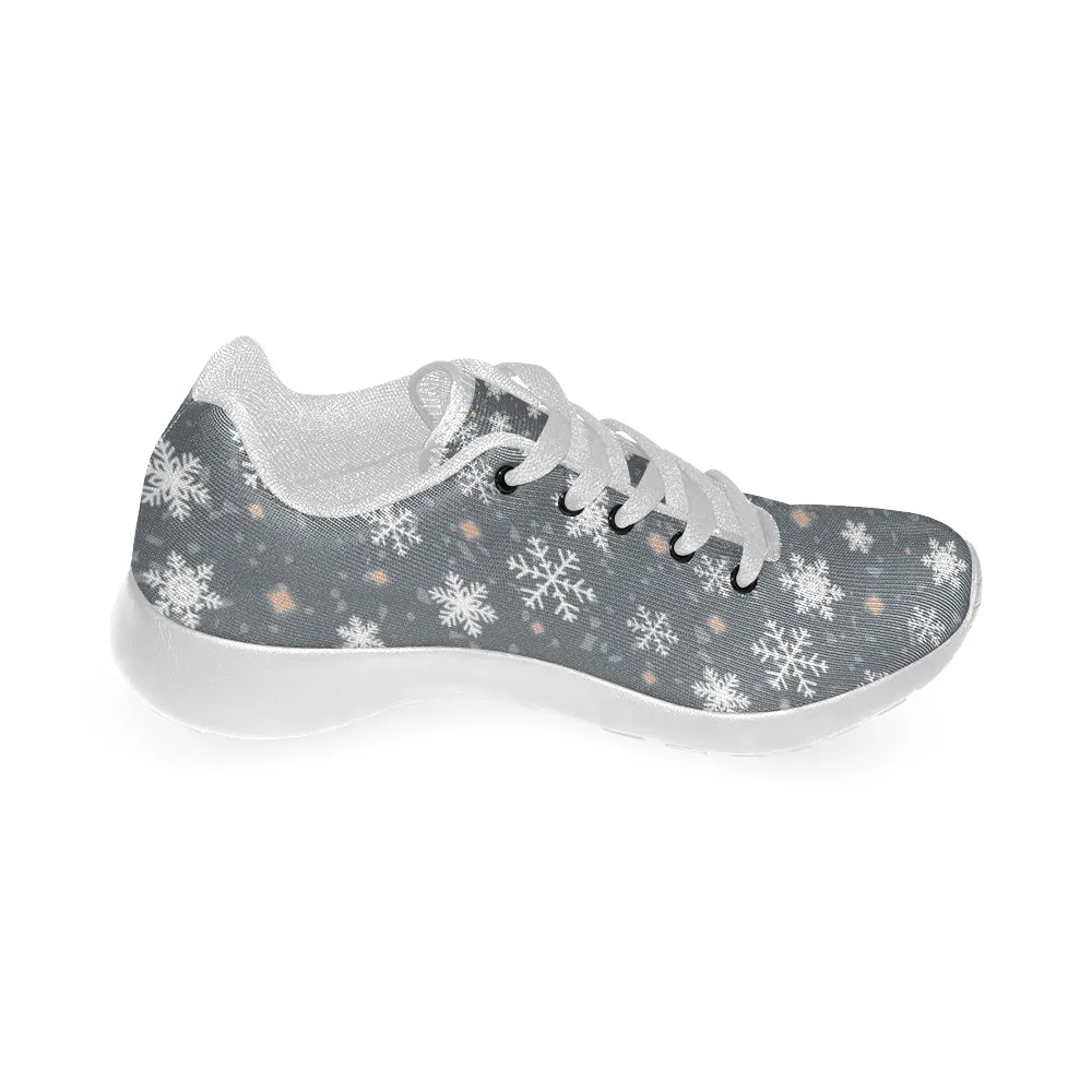 Kid's Snowflake Christmas Print Canvas Sneakers White)