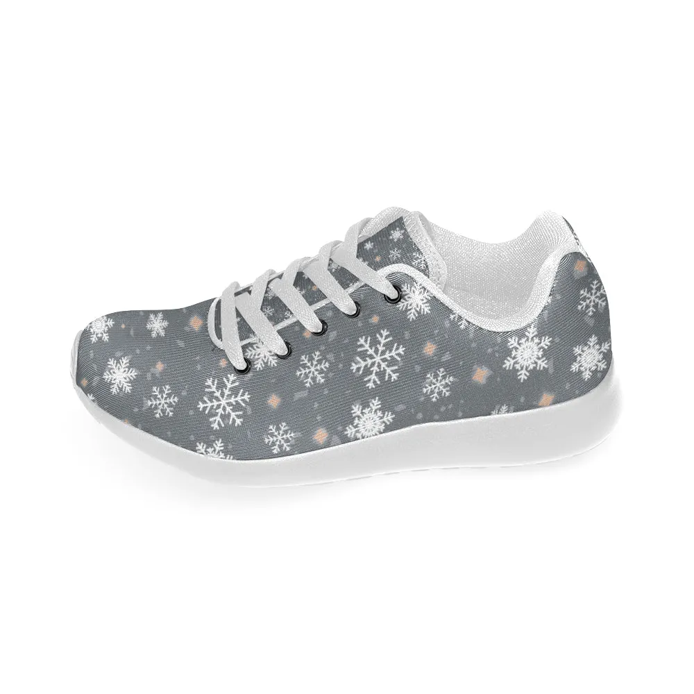 Kid's Snowflake Christmas Print Canvas Sneakers White)