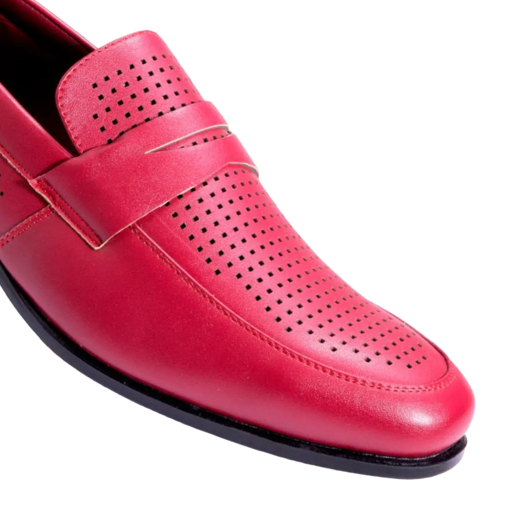 Montique Red Men's Slip-On Dress Shoes Strap Loafer