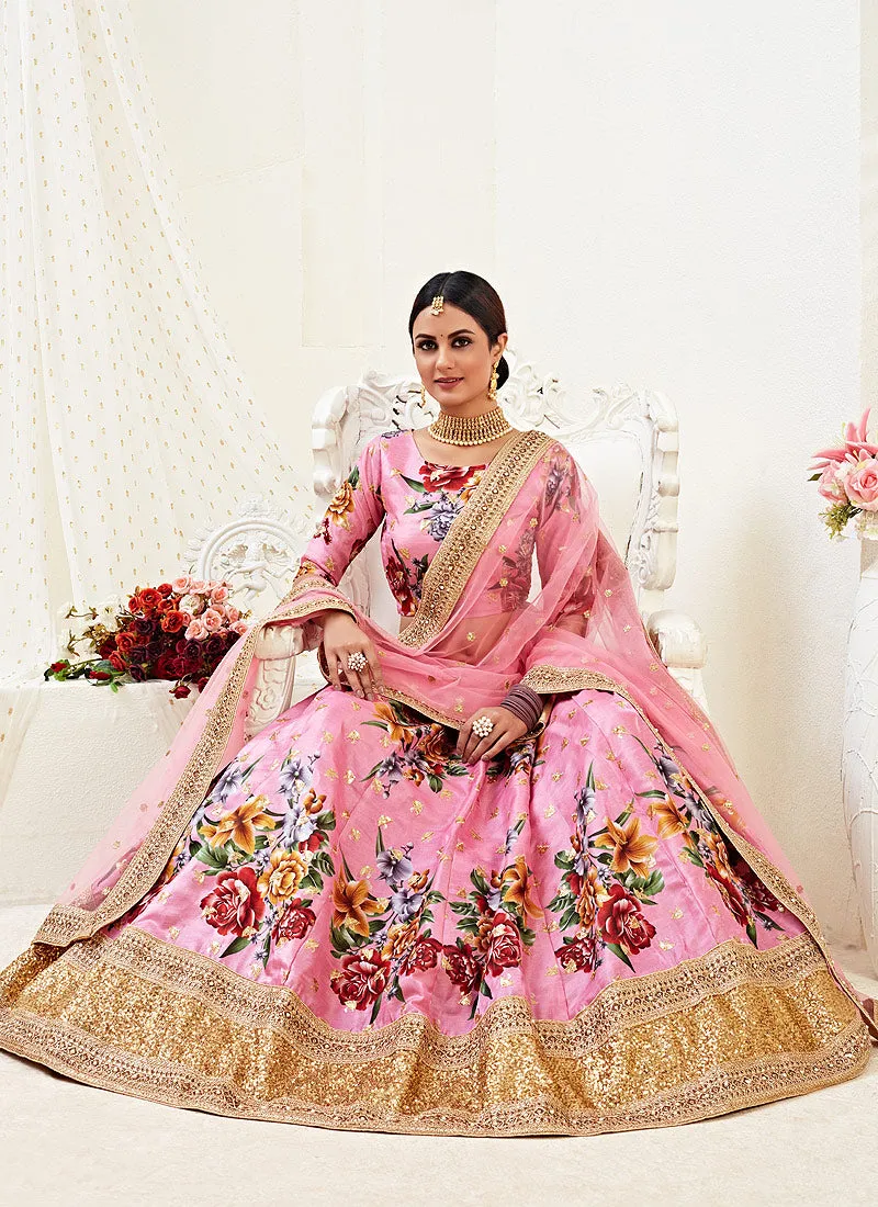 Pink Golden Wedding Lehenga Choli