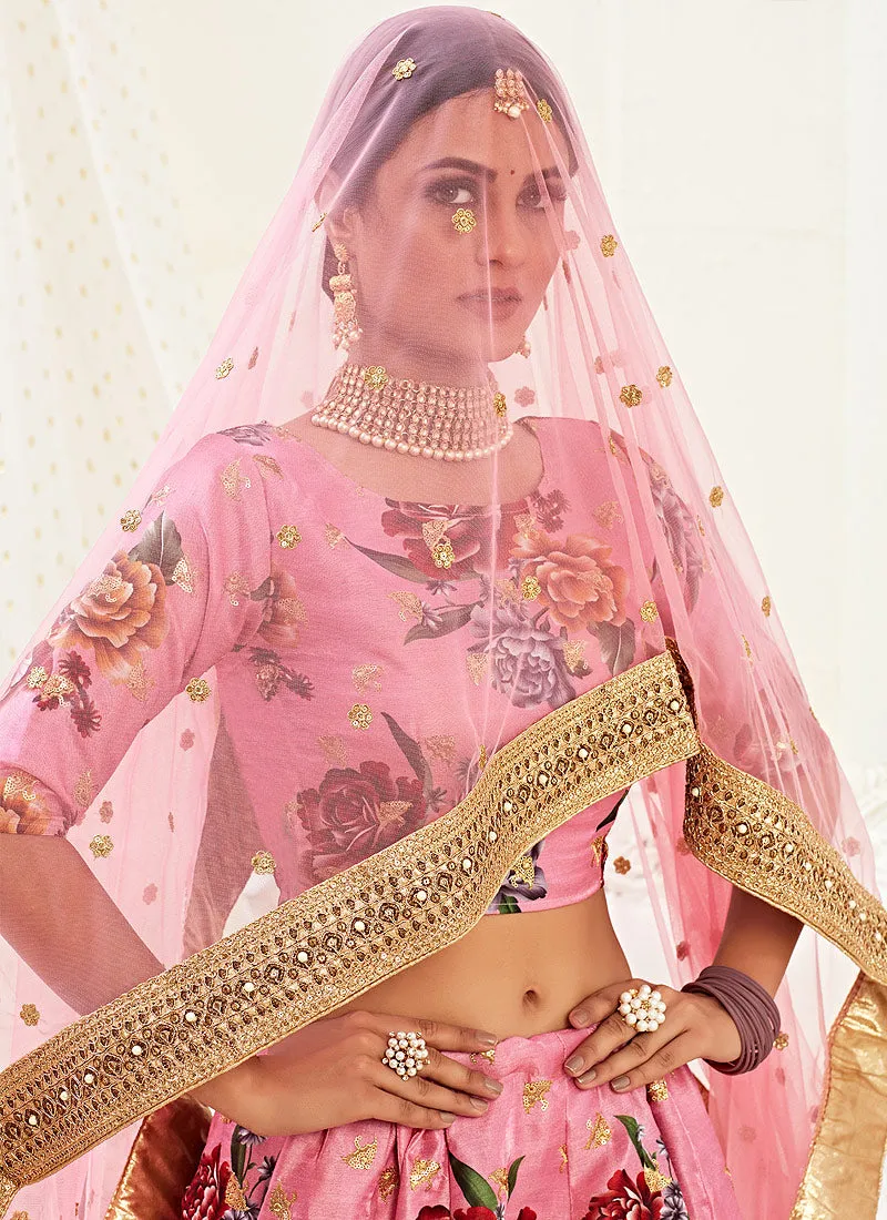 Pink Golden Wedding Lehenga Choli