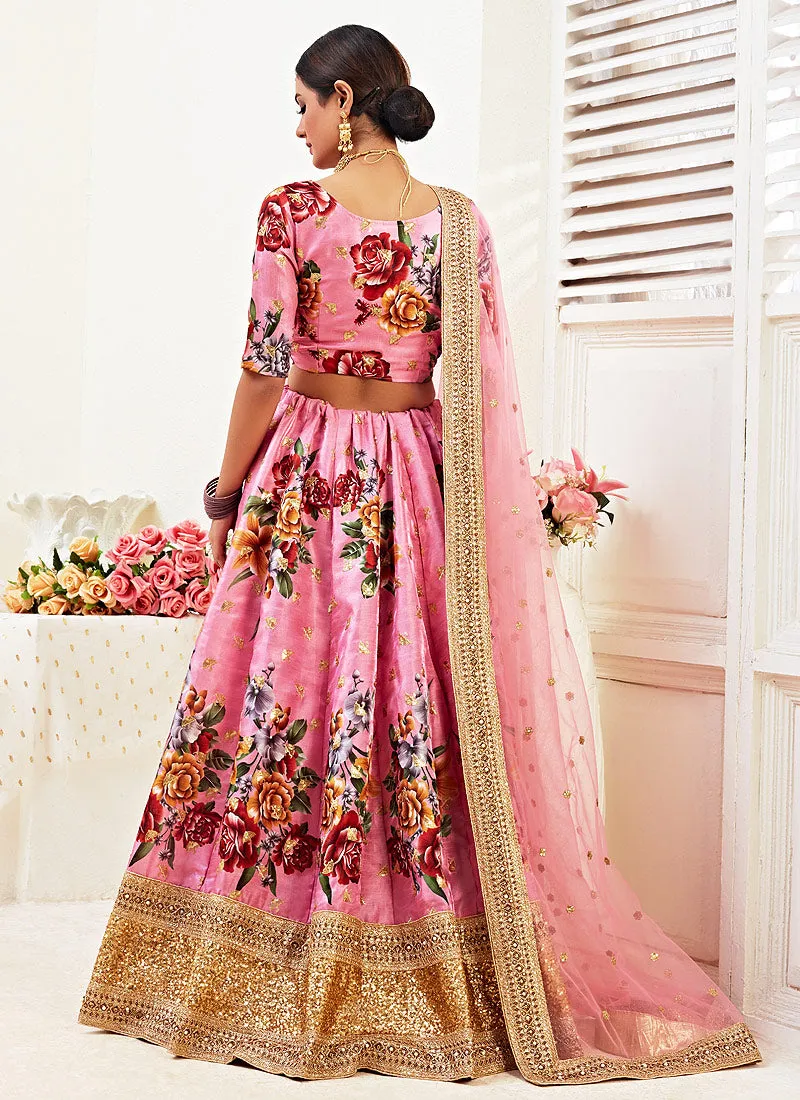 Pink Golden Wedding Lehenga Choli