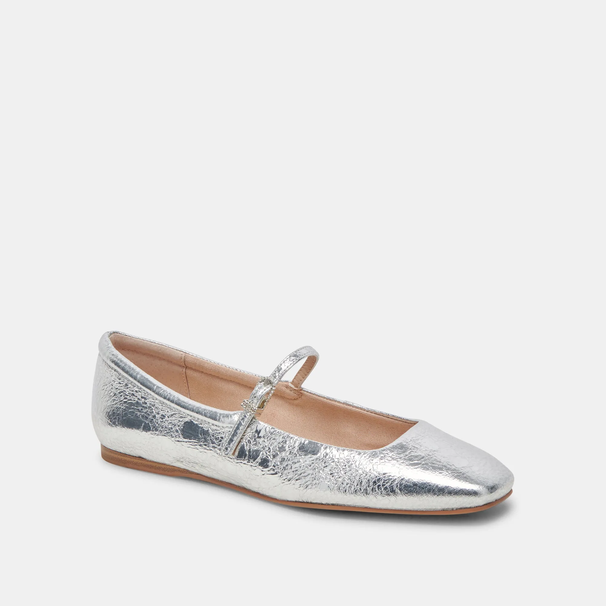 REYES WIDE BALLET FLATS SILVER DISTRESSED LEATHER