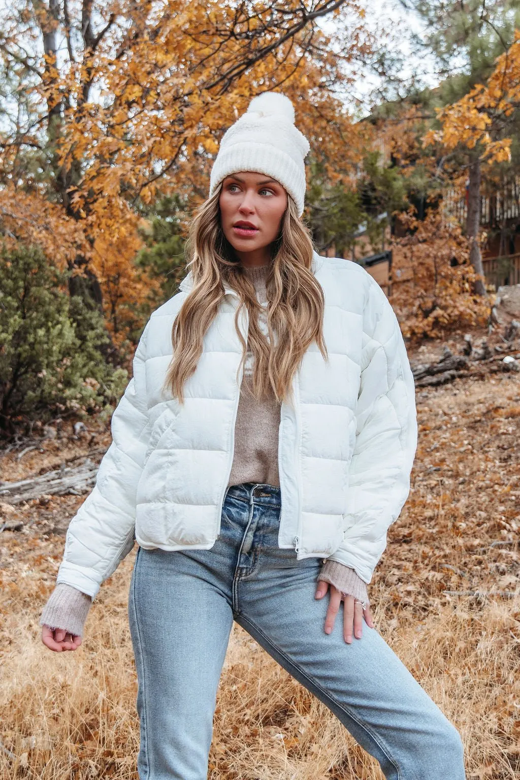 White Zip Up Puffer Jacket